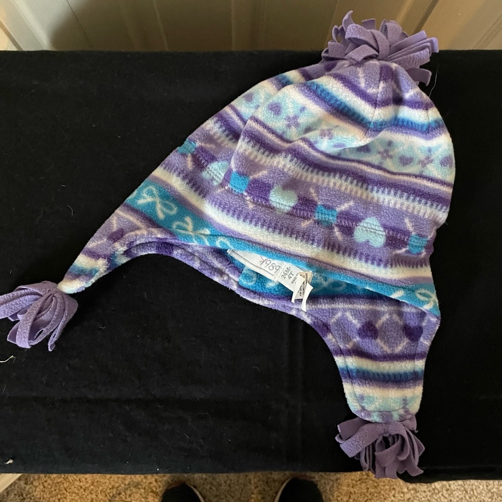 Girls fleece winter hat purple and blue tones